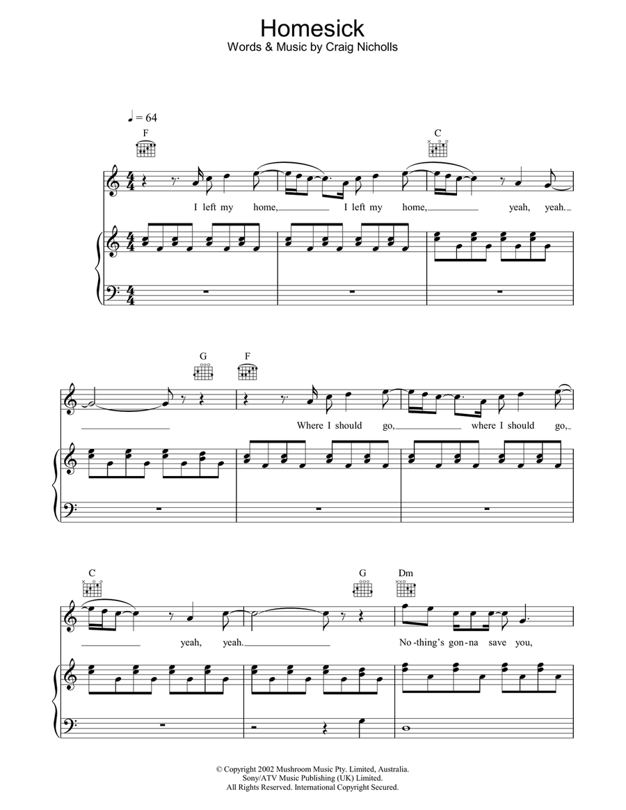 Homesick Piano, Vocal, Guitar scores gallery preview page 1
