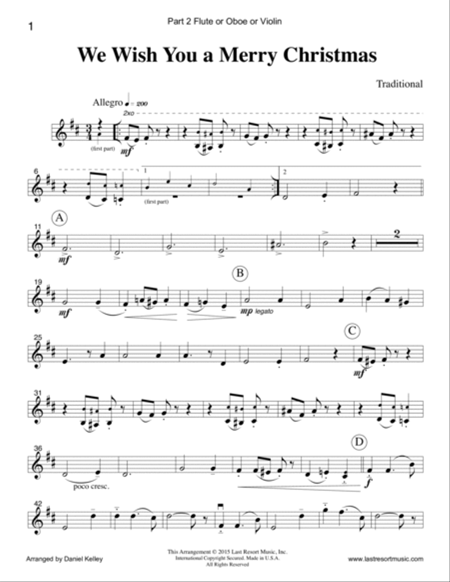 We Wish You a Merry Christmas for String Trio (2 Violins & Cello) Set of 3 Parts Small Ensemble scores gallery preview page 4