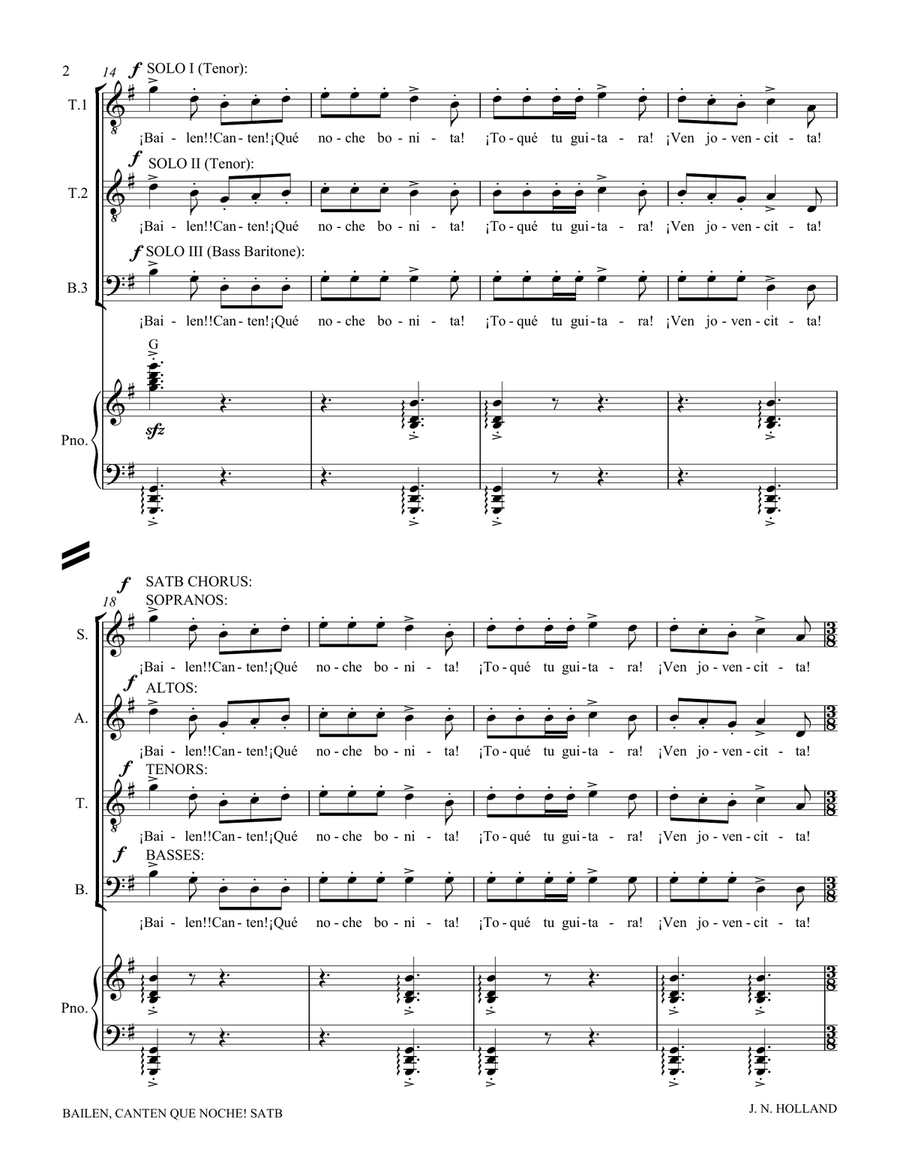 Bailen, Canten Que Noche Bonita! For SATB Chorus and Piano From the opera 