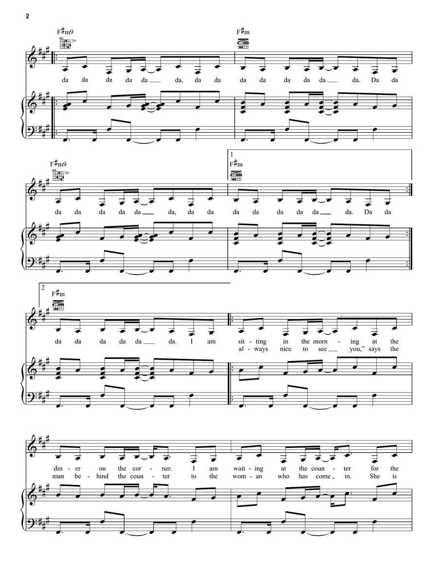 Tom's Diner Piano, Vocal, Guitar scores gallery preview page 2