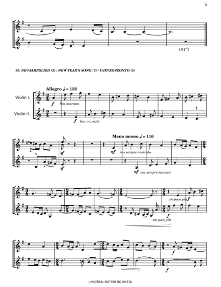 Béla Bartók - 44 Duos for Two Violins, Sz.98, BB 104 - No.26-44 Original String Duet scores gallery preview page 5