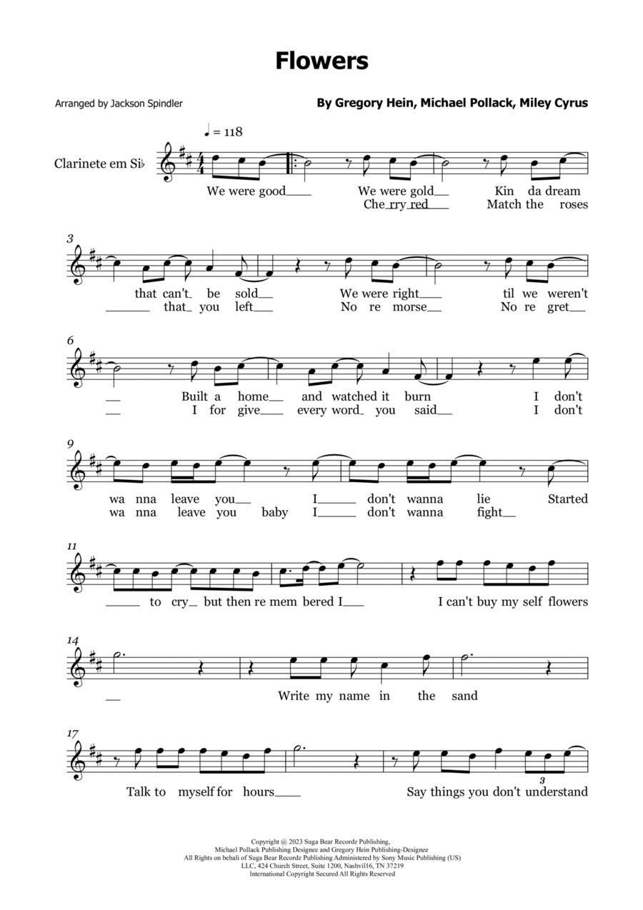 Flowers Flowers B-Flat Clarinet scores gallery preview page 1
