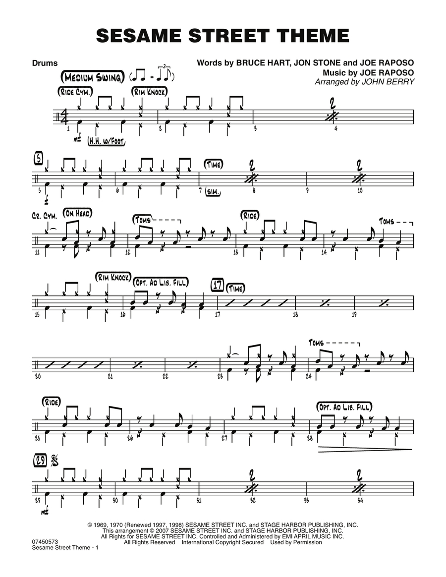 Sesame Street Theme - Drums Jazz Ensemble scores gallery preview page 1