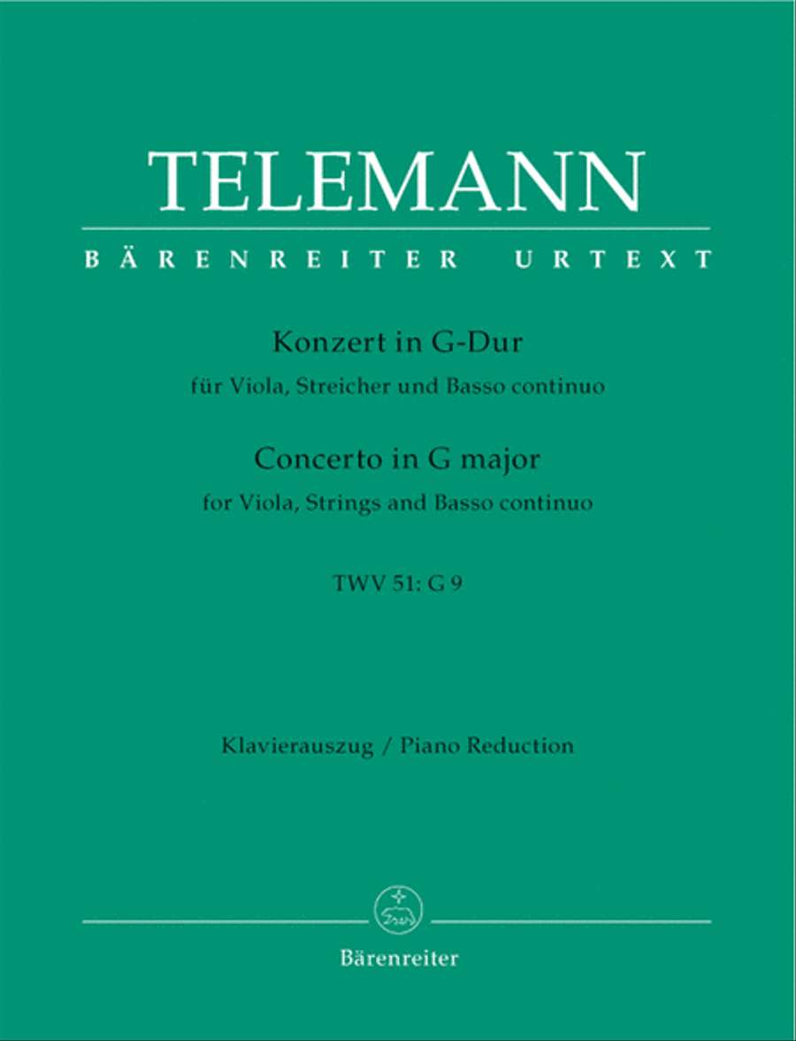 Concerto for Viola, Strings and Basso continuo G major TWV 51:G9 Piano scores gallery preview page 1