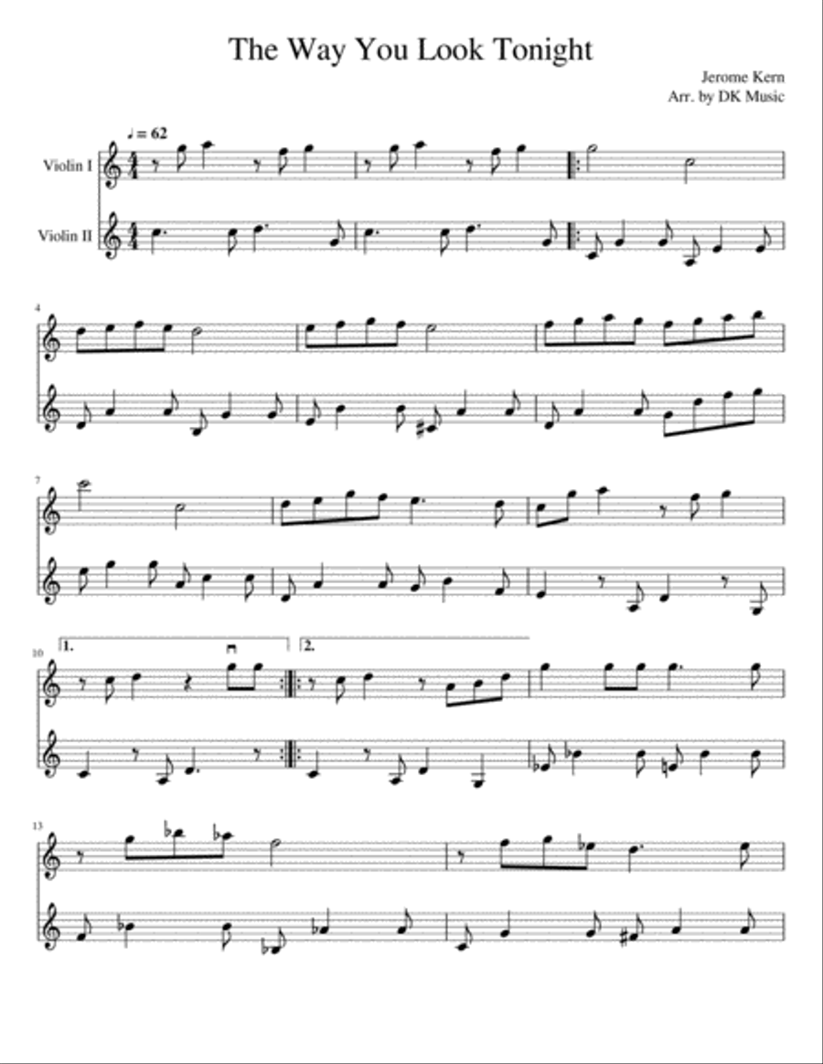 The Way You Look Tonight String Duet scores gallery preview page 1