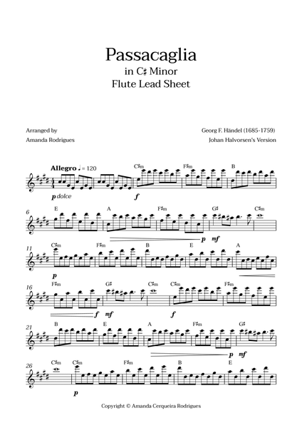 Passacaglia - Easy Flute Lead Sheet in C#m Minor (Johan Halvorsen's Version) image number null
