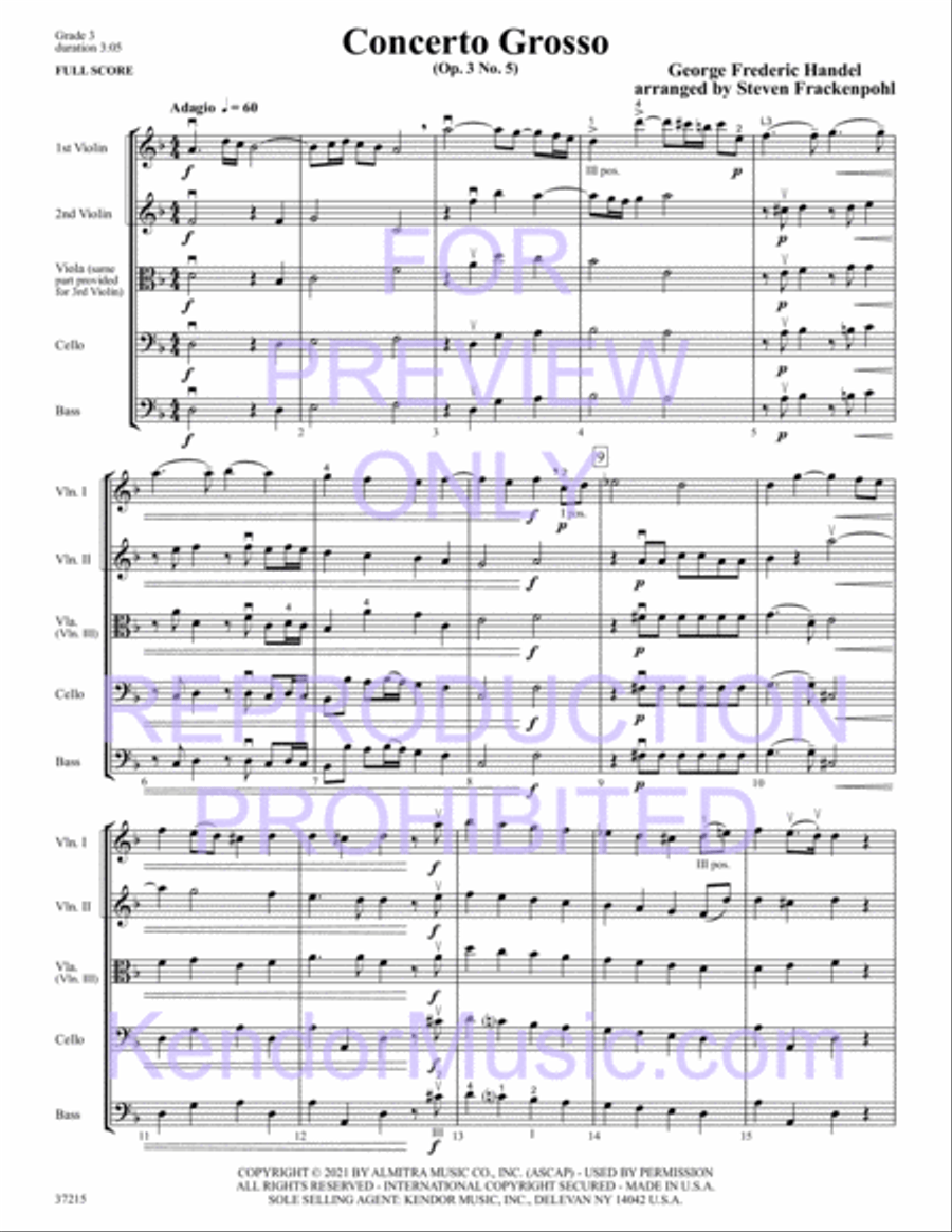 Concerto Grosso (Op. 3, No. 5) String Orchestra scores gallery preview page 3