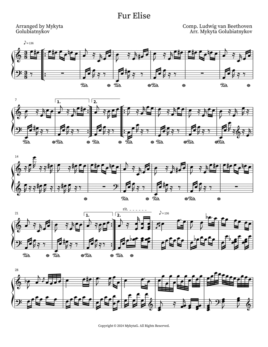 Fur Elise Piano scores gallery preview page 1