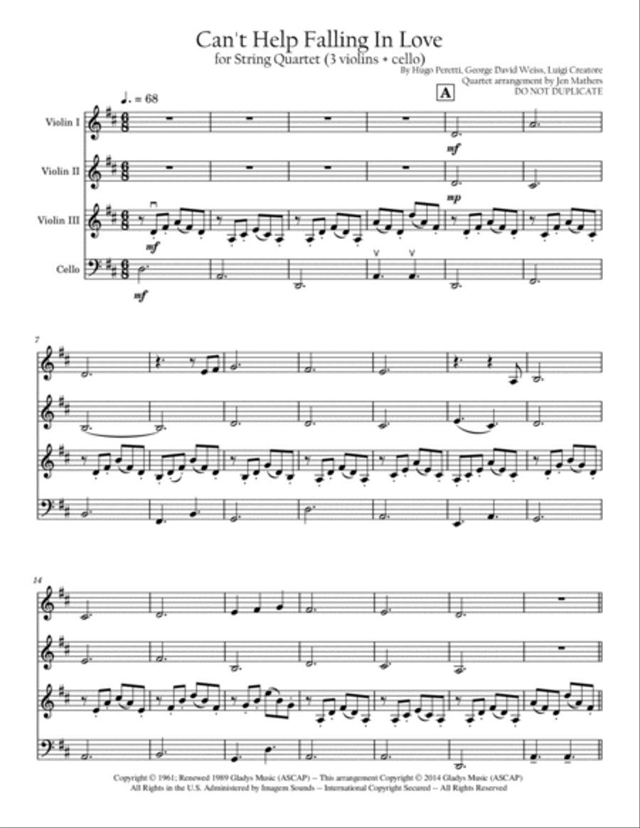 Can't Help Falling In Love String Quartet scores gallery preview page 3