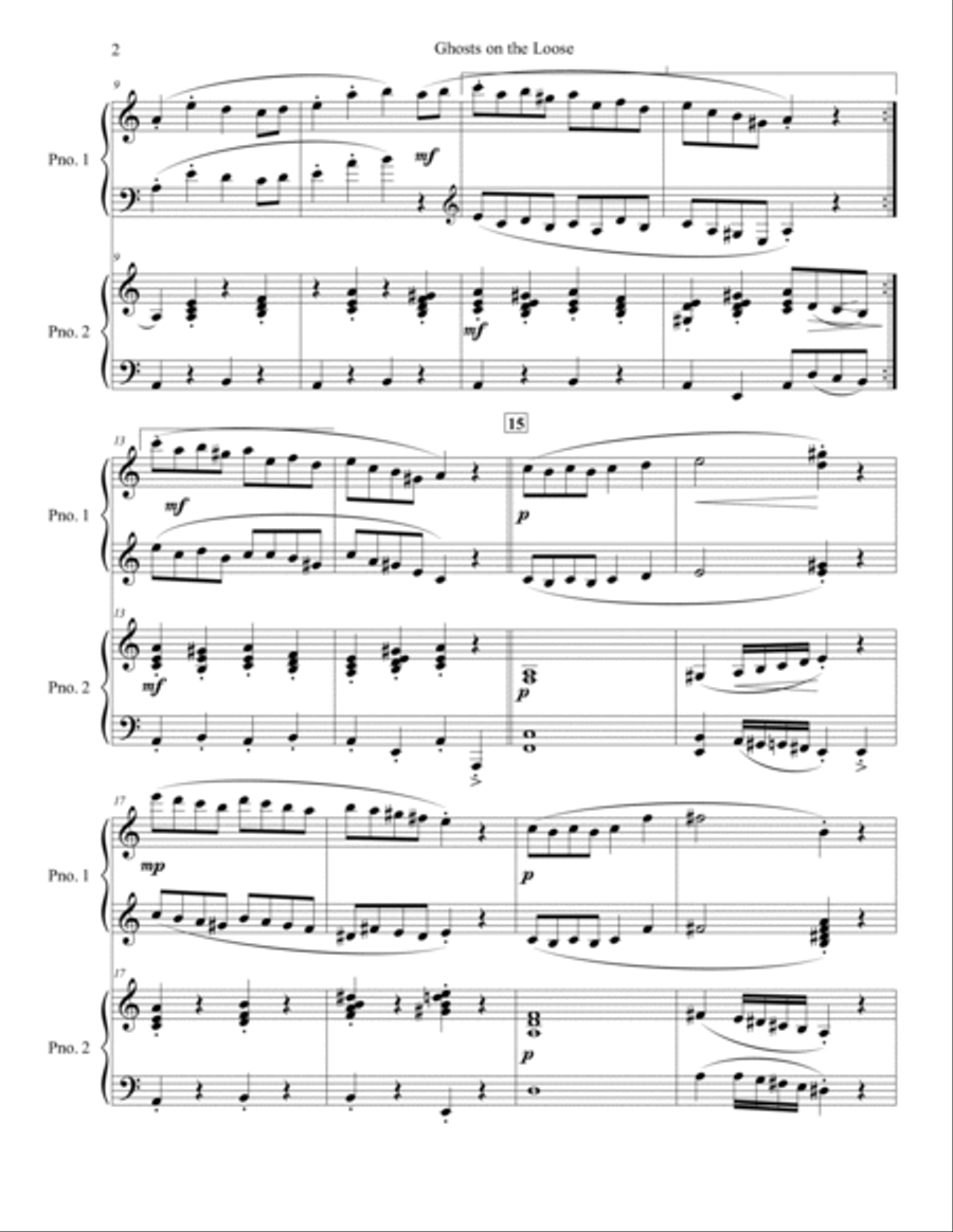Ghosts on the Loose - A Halloween Novelty - arranged for two pianos 2 Pianos, 4-Hands scores gallery preview page 3