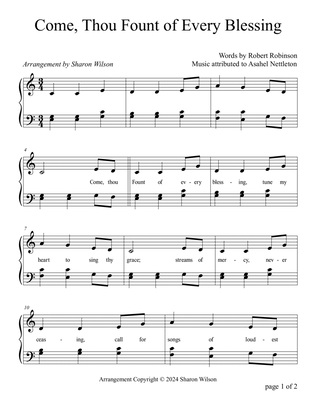 Come, Thou Fount of Every Blessing (Two Octave, Early-Intermediate Piano Solo)