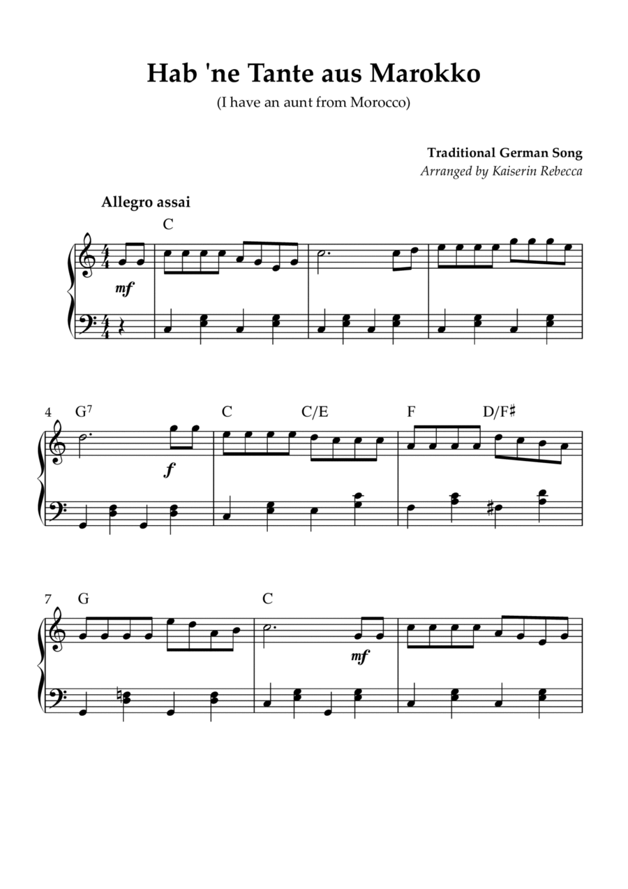 Hab 'ne Tante aus Marokko (I have an aunt from Morocco) Piano Method scores gallery preview page 1