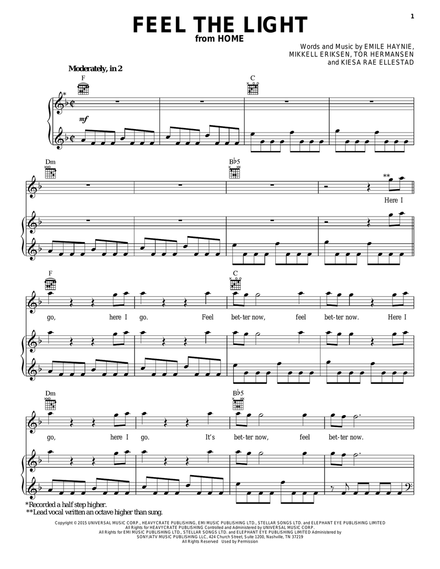 Feel The Light Piano, Vocal, Guitar scores gallery preview page 1