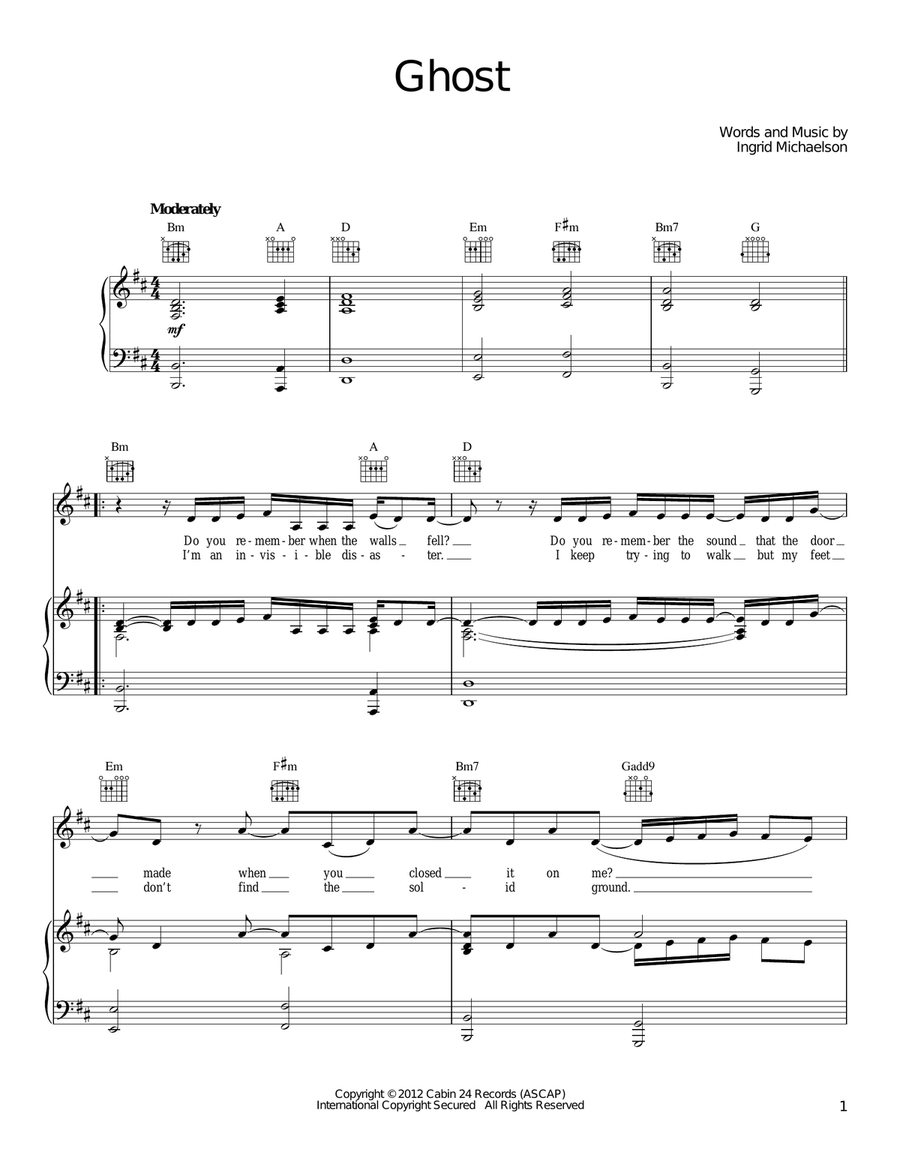 Ghost Piano, Vocal, Guitar scores gallery preview page 1