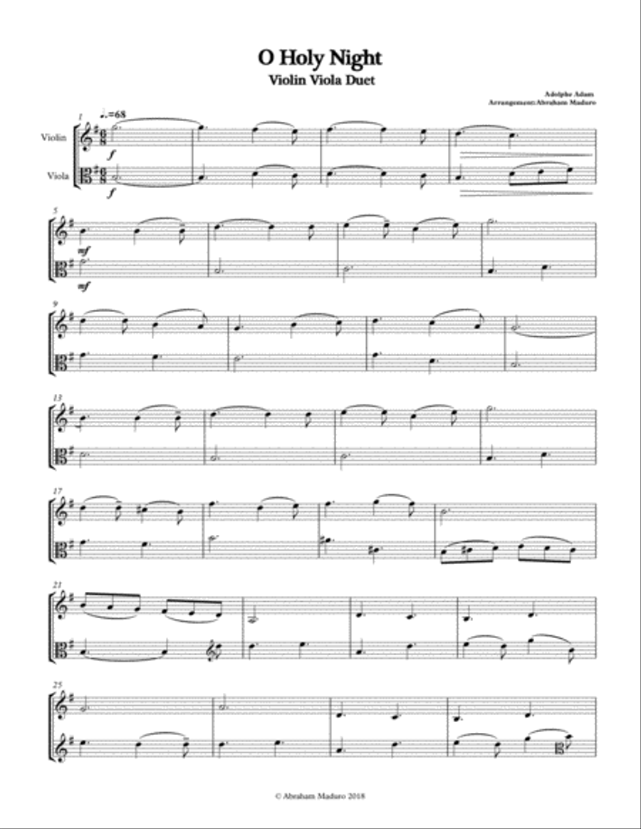 O Holy Night Violin Viola Duet-Two Tonalities Included String Duet scores gallery preview page 1