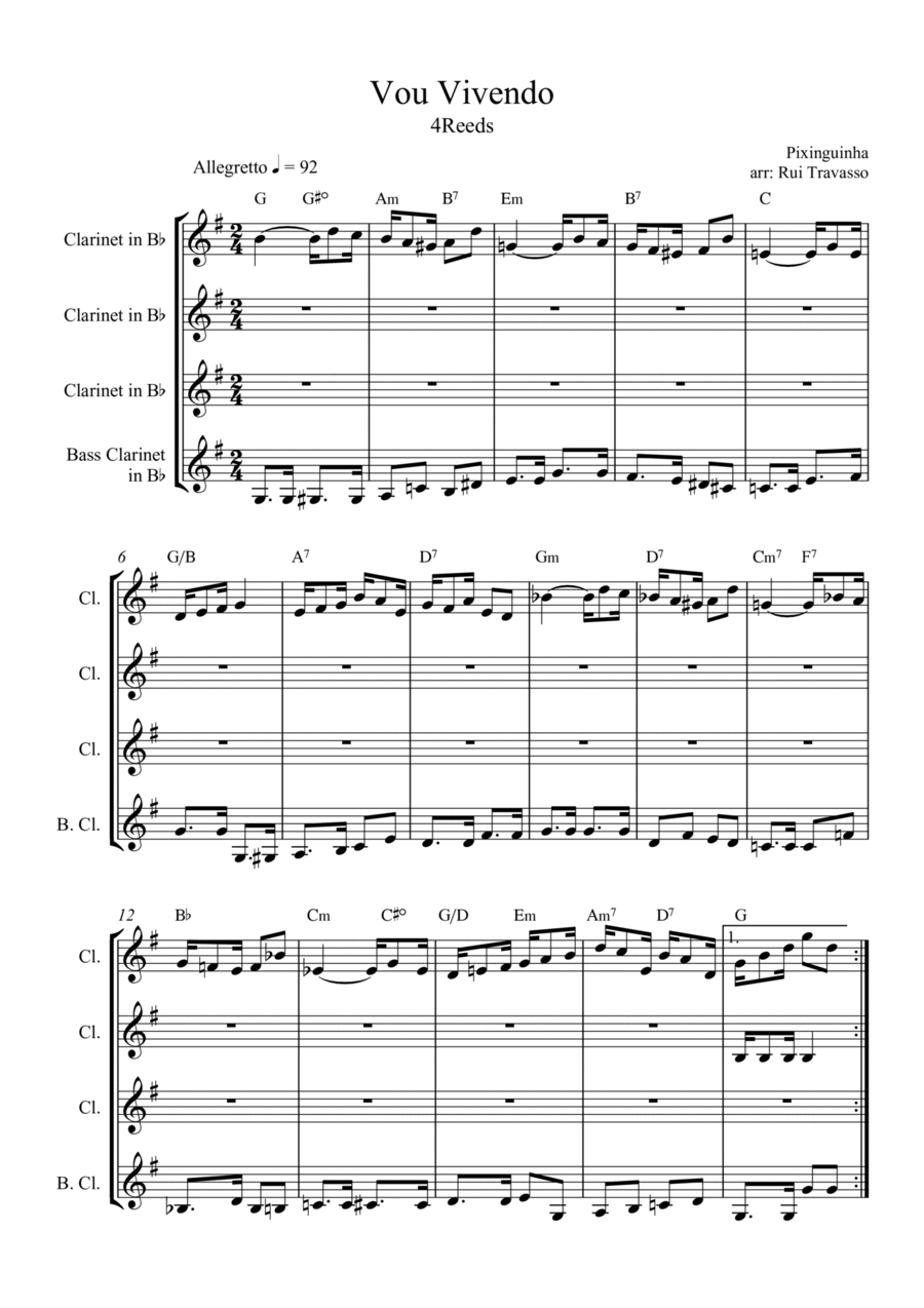 Vou Vivendo Clarinet Quartet scores gallery preview page 1