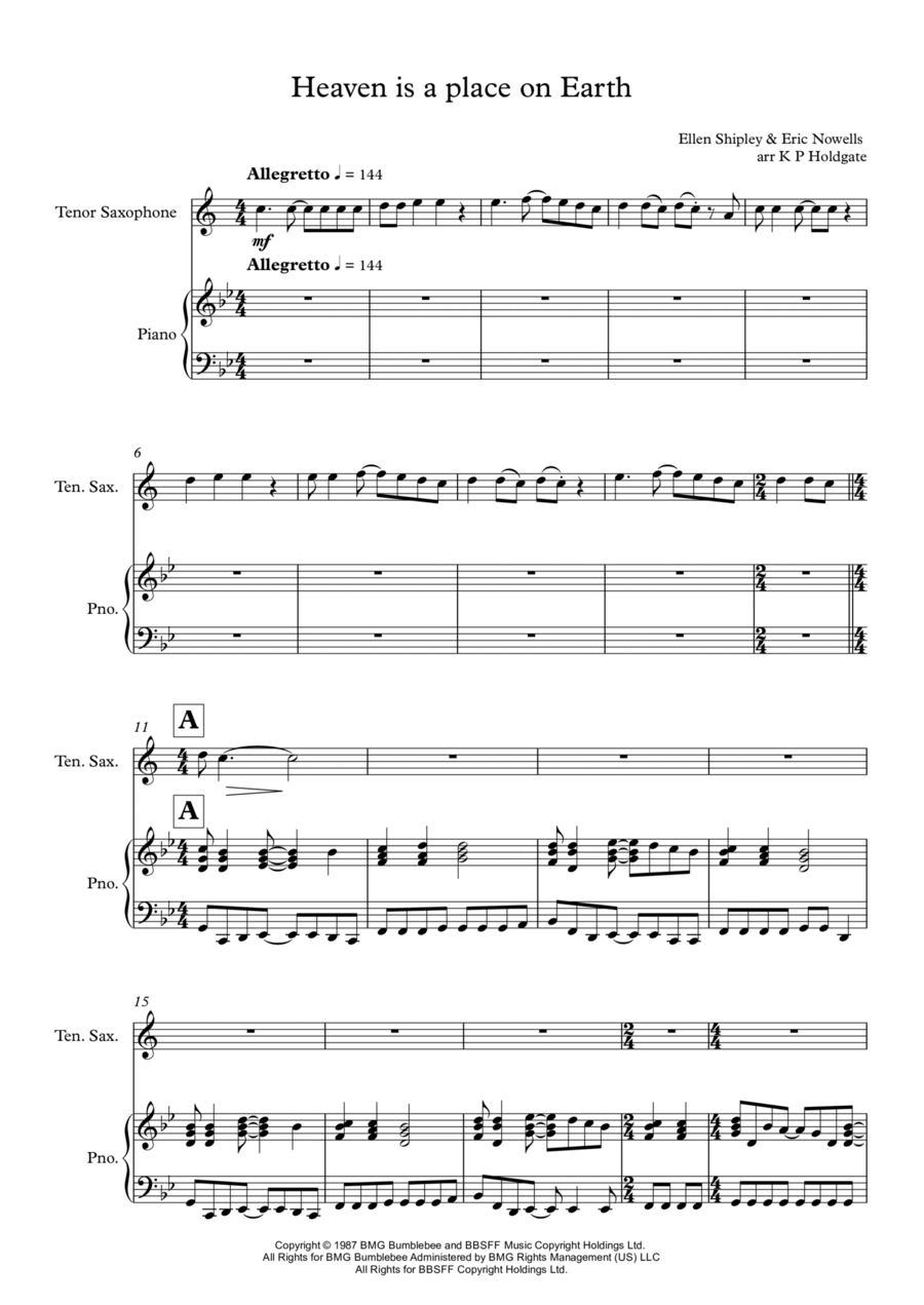 Heaven Is A Place On Earth Tenor Saxophone scores gallery preview page 1