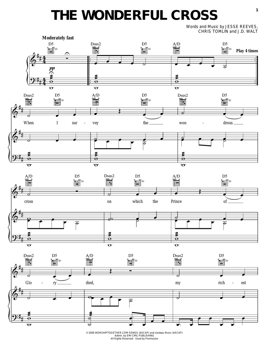 The Wonderful Cross Piano, Vocal, Guitar scores gallery preview page 1