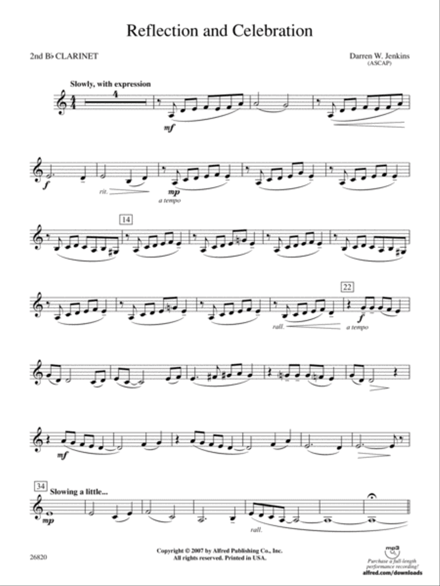 Reflection and Celebration: 2nd B-flat Clarinet Concert Band scores gallery preview page 1