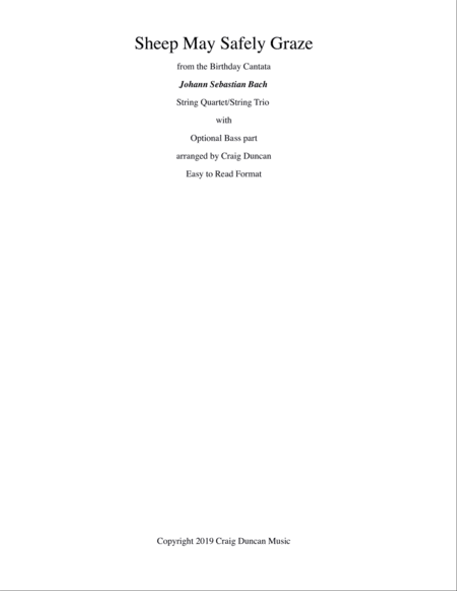 Sheep May Safely Graze String Quartet or Trio String Quartet scores gallery preview page 1