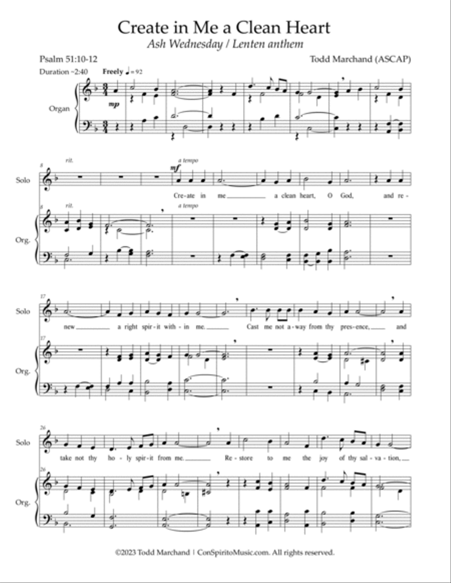 Create in Me a Clean Heart — SATB, organ 4-Part scores gallery preview page 2