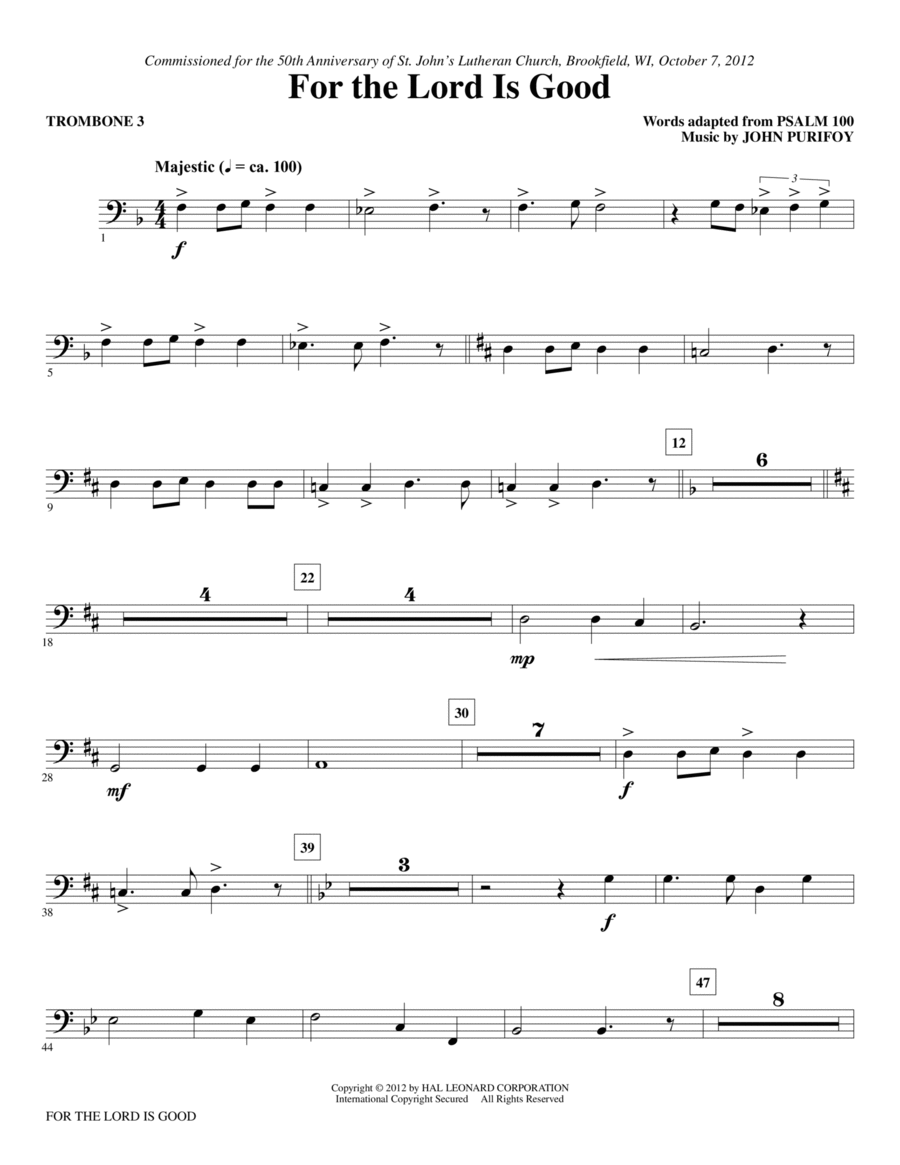 For The Lord Is Good - Trombone 3 Choir scores gallery preview page 1