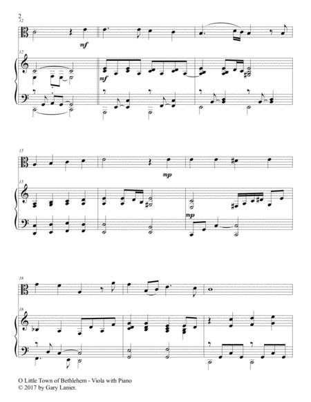 O LITTLE TOWN OF BETHLEHEM (Viola with Piano & Score/Part) image number null