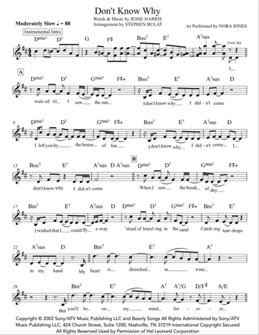 Don't Know Why Piano, Vocal, Guitar scores gallery preview page 2