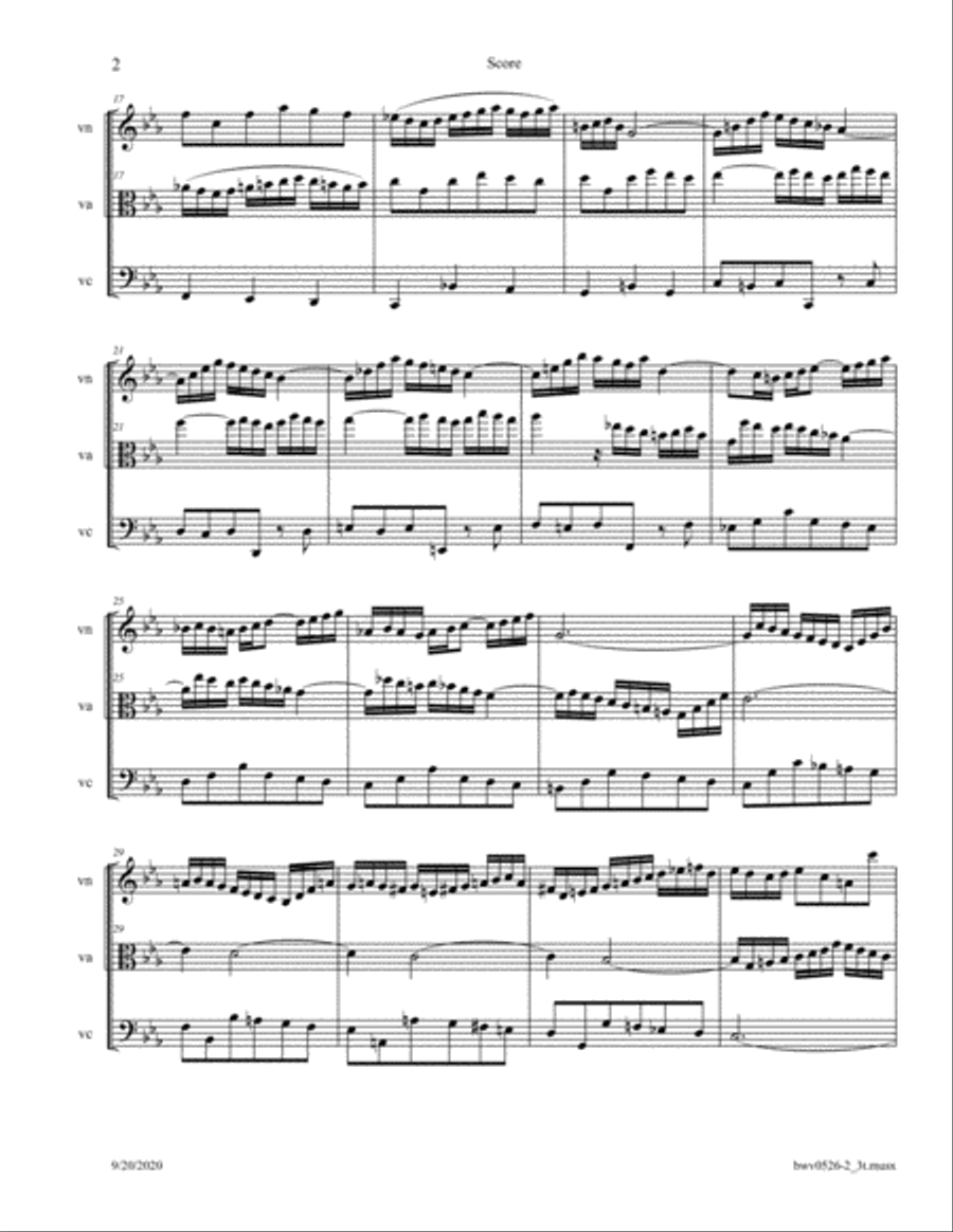Bach: Organ Triosonata BWV 526 arr. for String Trio Small Ensemble scores gallery preview page 2