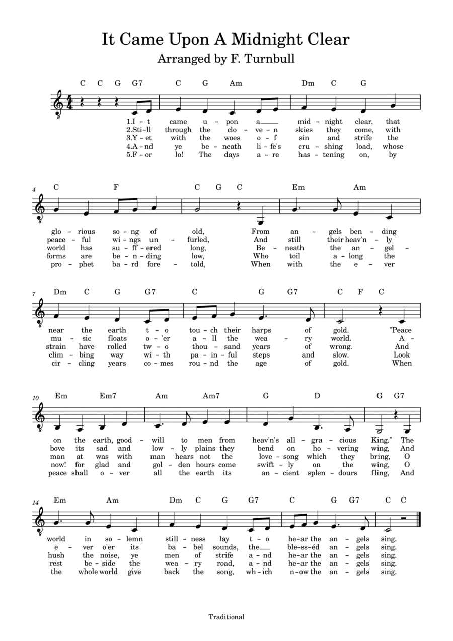 It Came Upon A Midnight Clear Piano, Vocal, Guitar scores gallery preview page 1