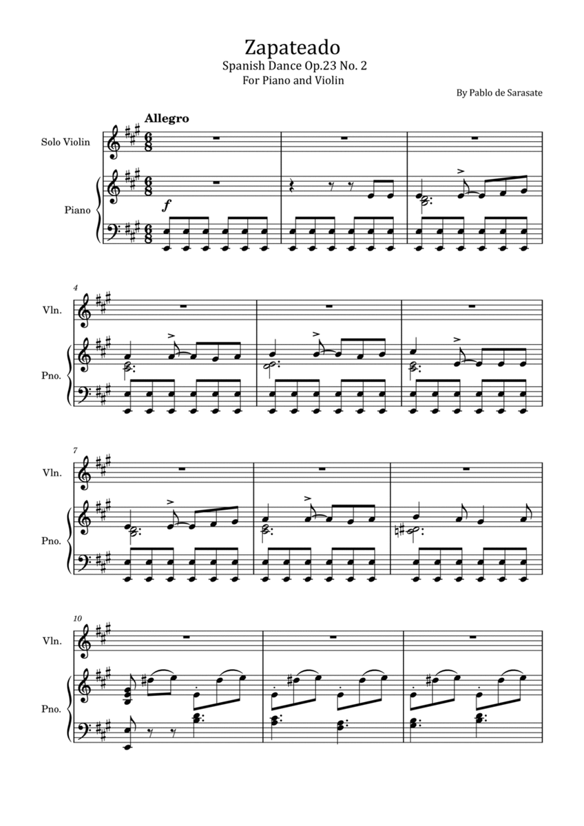 Pablo Sarasate - Zapateado - Spanish Dance Op.23 No. 2 – For Piano and Violin Original image number null