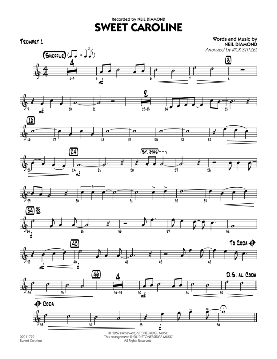 Sweet Caroline - Trumpet 1 Jazz Ensemble scores gallery preview page 1