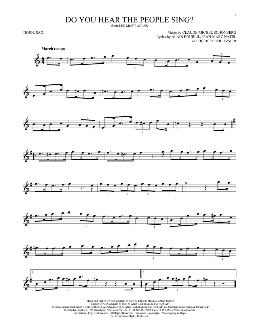 Do You Hear The People Sing? Tenor Saxophone scores gallery preview page 1