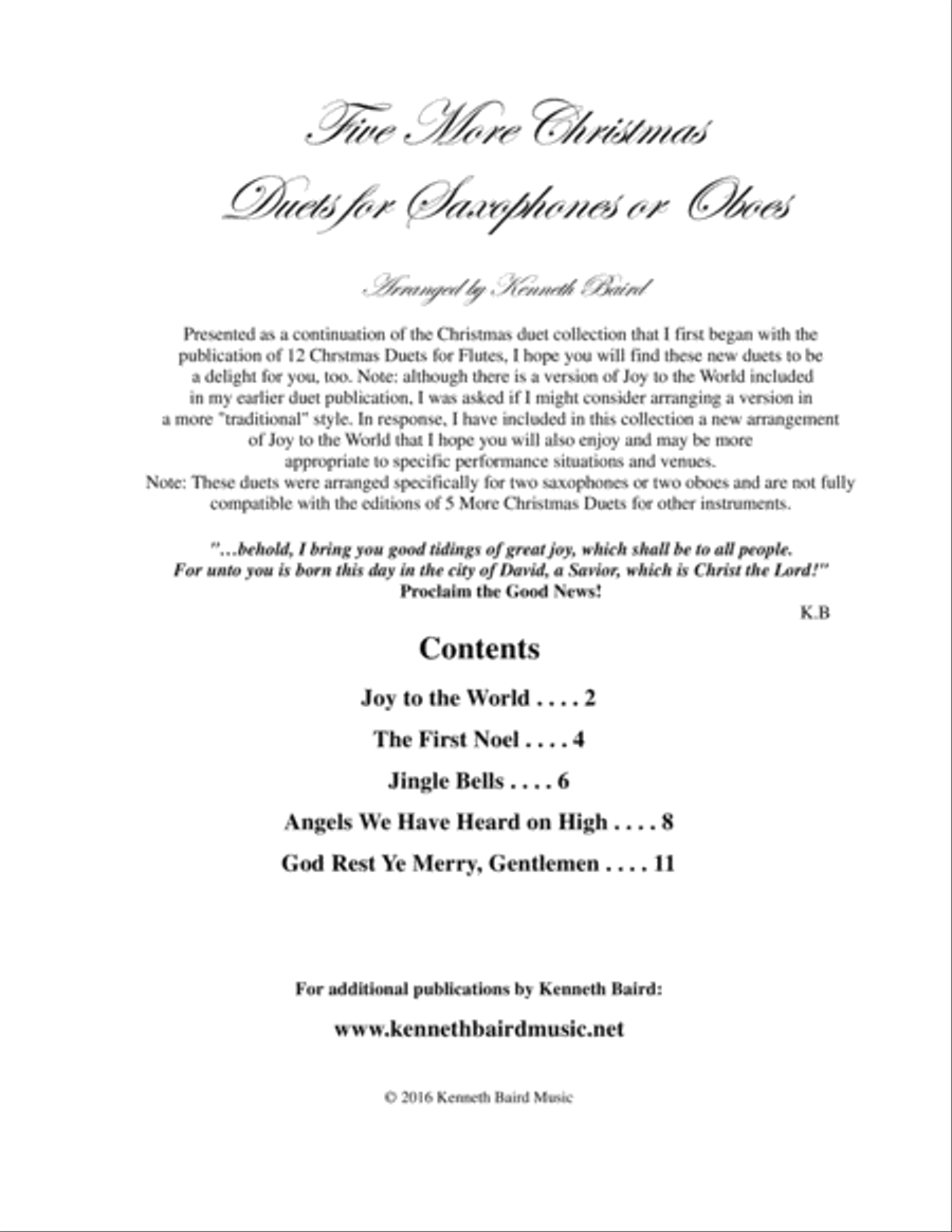 Five More Christmas Duets for Saxophones or Oboes Woodwind Duet scores gallery preview page 1