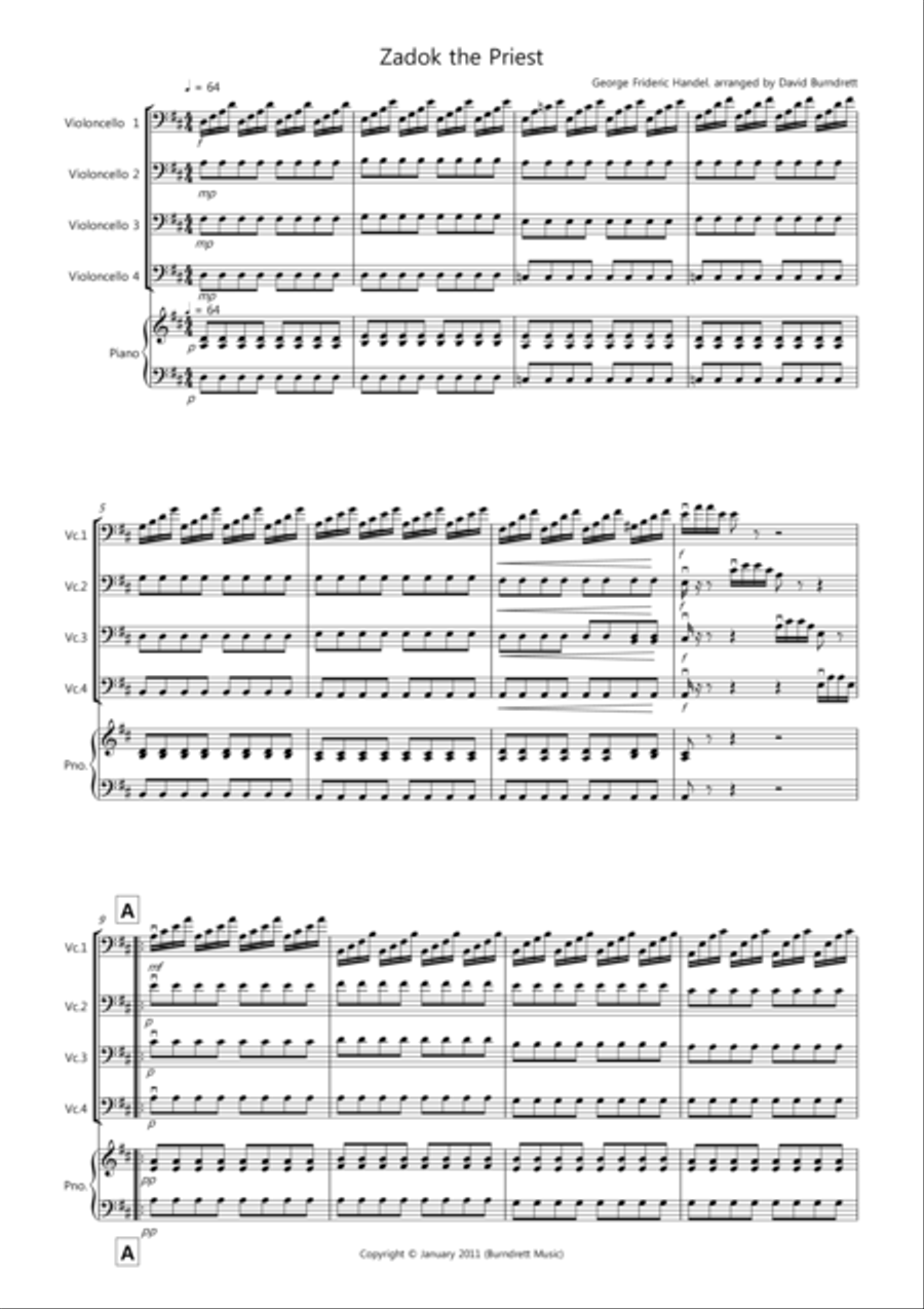 Zadok the Priest for Cello Quartet Cello Solo scores gallery preview page 1