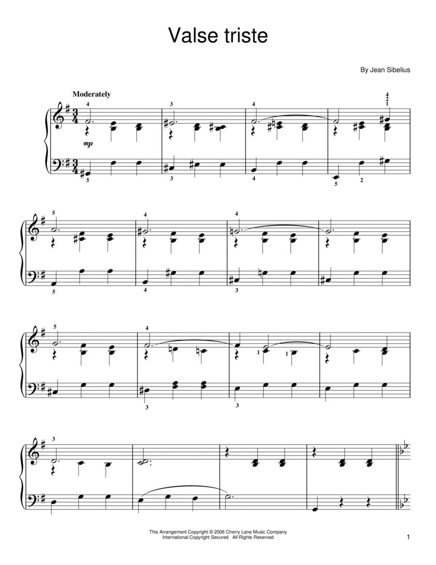 Valse Triste Easy Piano scores gallery preview page 1