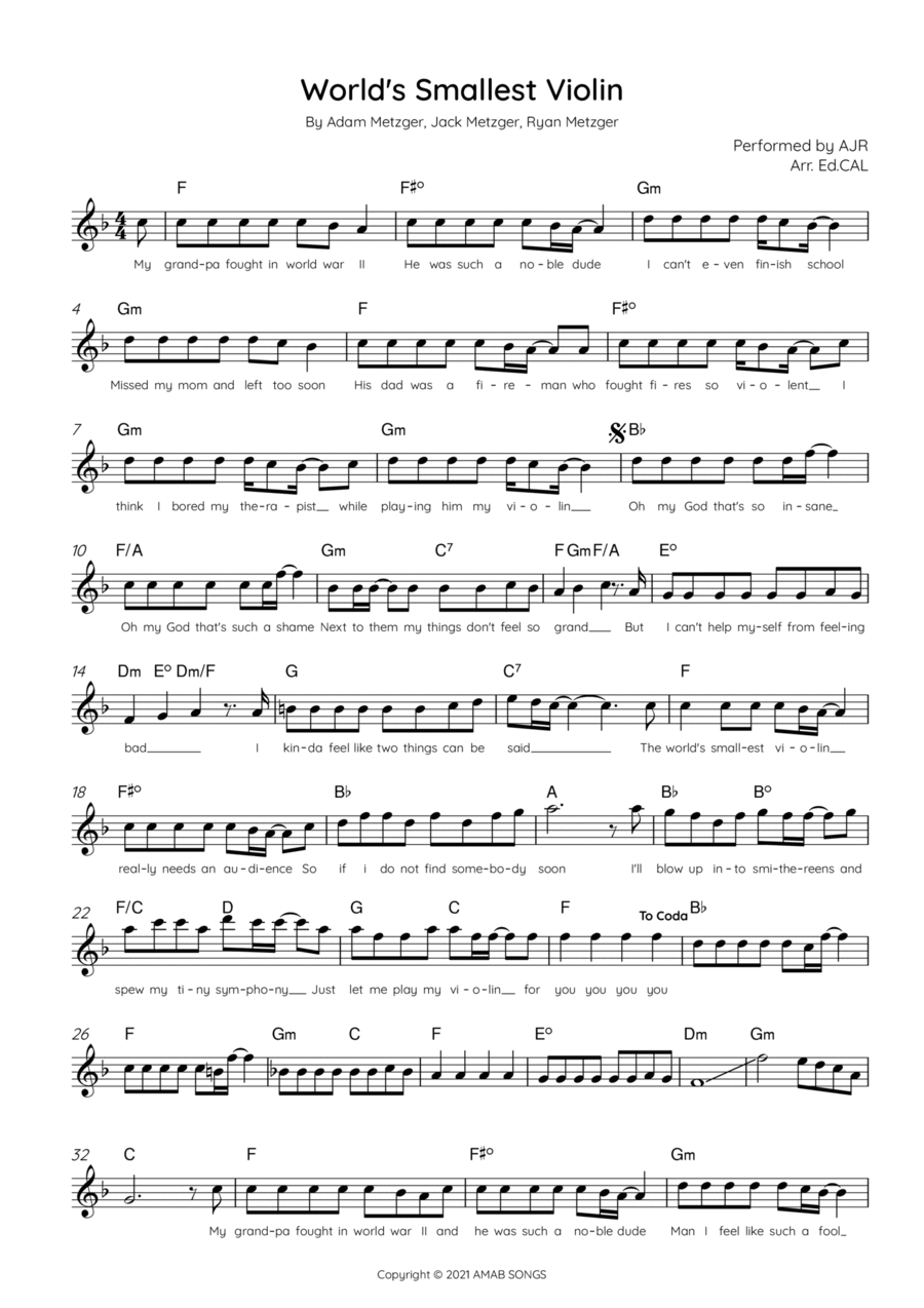 World S Smallest Violin Violin scores gallery preview page 1