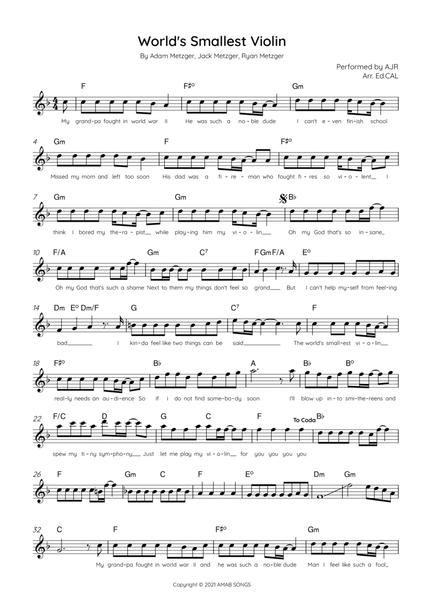Sad Song on the World's Smallest Orchestra Sheet music for Contrabass,  Violin, Viola, Cello (String Orchestra)