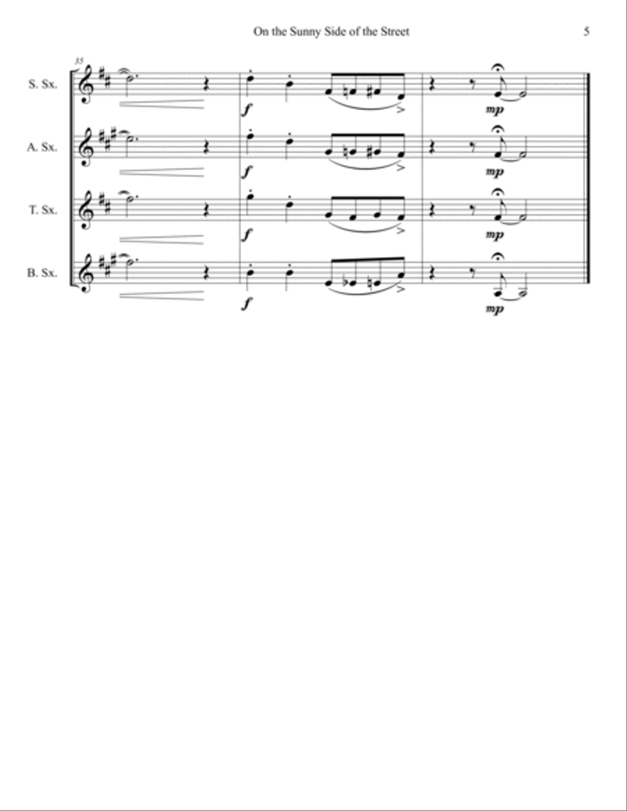 On The Sunny Side Of The Street Saxophone Quartet scores gallery preview page 5