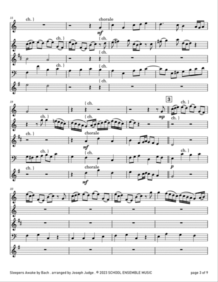 Sleepers Awake by Bach for Woodwind Quartet in Schools Woodwind Quartet scores gallery preview page 3