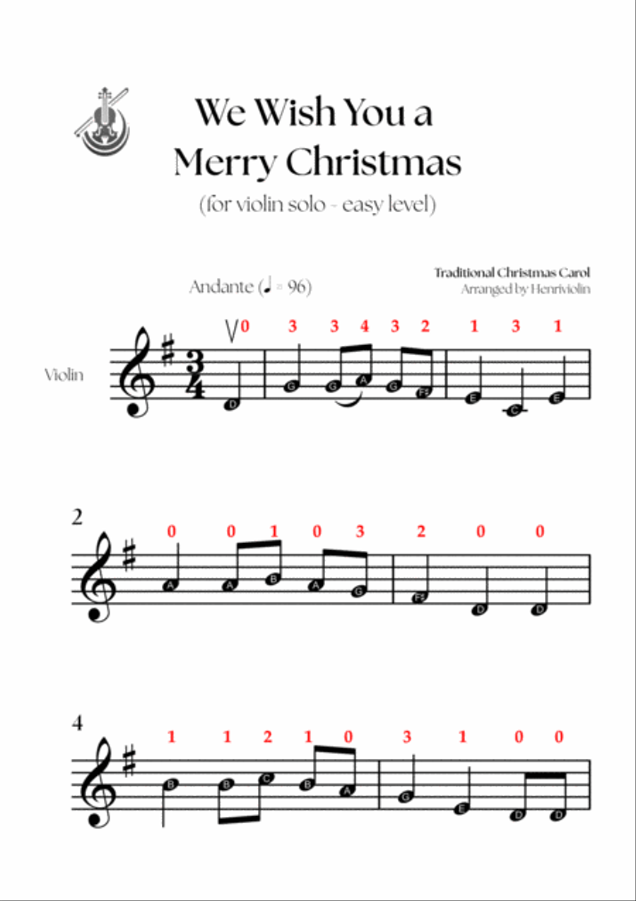 We Wish You a Merry Christmas (VIOLIN SOLO - EASY LEVEL) Violin Solo scores gallery preview page 2