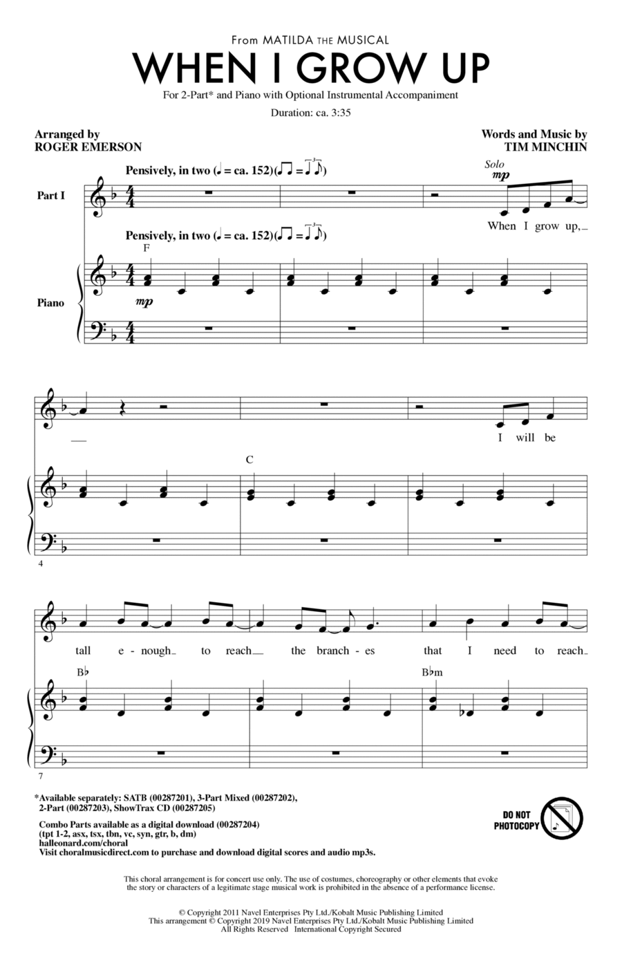 When I Grow Up (from Matilda: The Musical) (arr. Roger Emerson) 2-Part scores gallery preview page 1