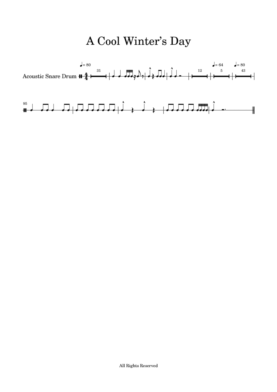 A Cool Winter’s Day-Acoustic Snare Part Concert Band scores gallery preview page 1