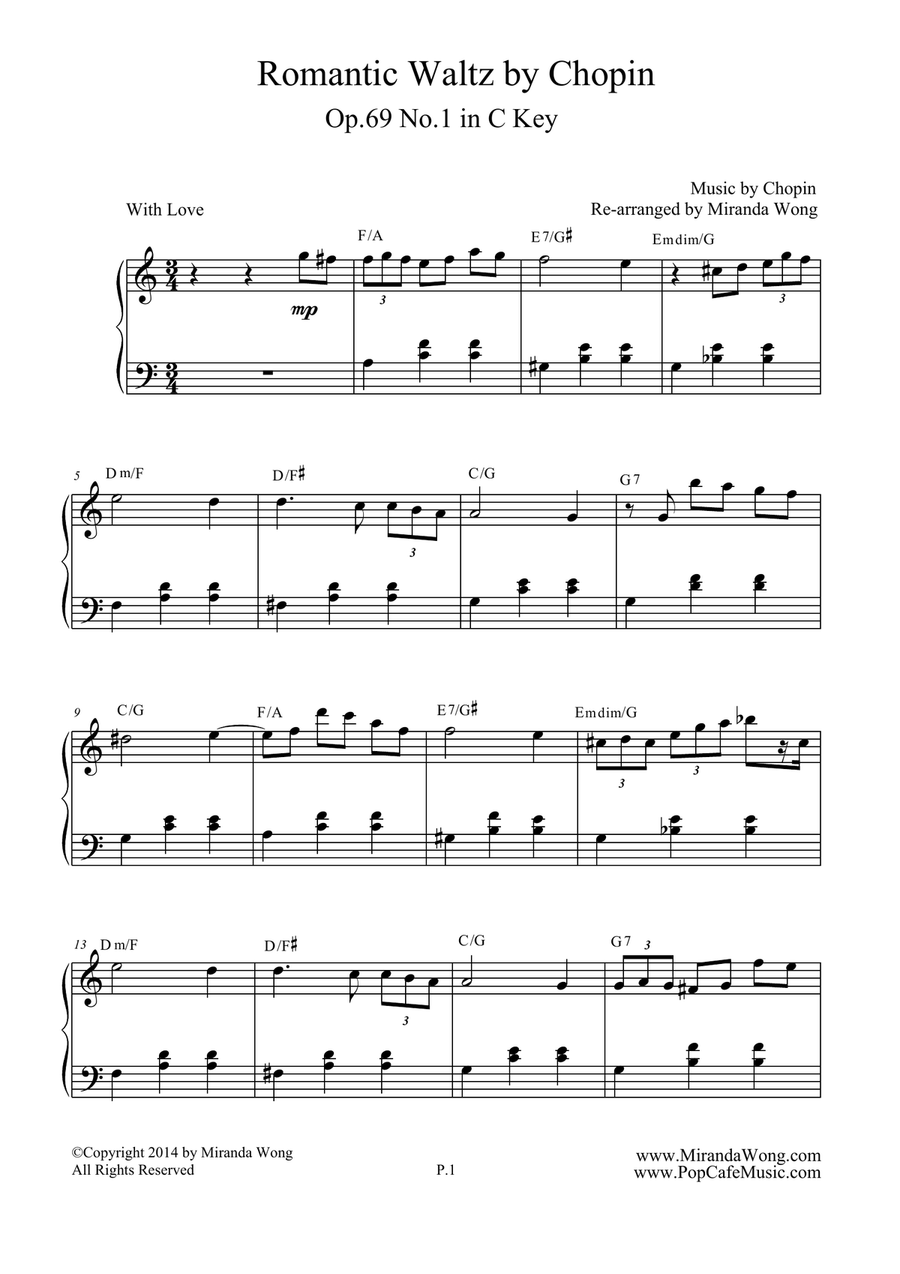 Romantic Waltz Op.69 No.1 in C Key - Chopin (Easy Piano Version) Easy Piano scores gallery preview page 2