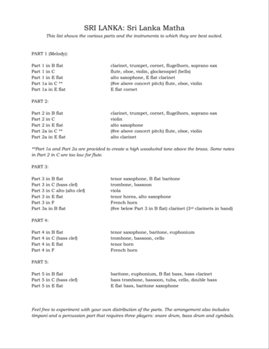 Sri Lanka National Anthem: Sri Lanka Matha Concert Band scores gallery preview page 3