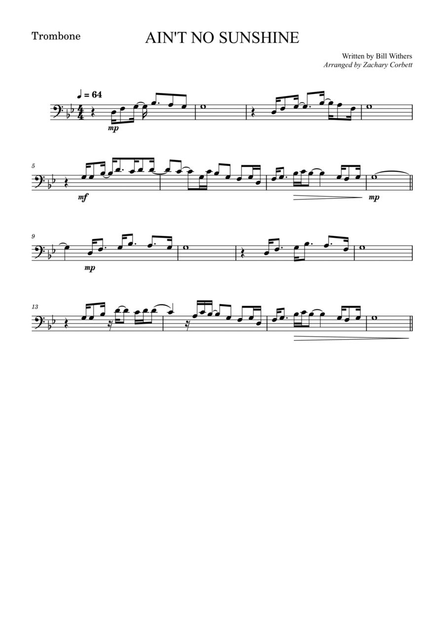 Ain't No Sunshine Ain't No Sunshine Trombone Solo scores gallery preview page 1