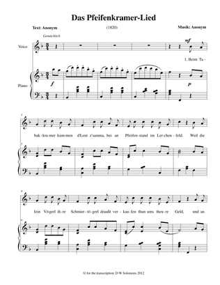 Das Pfeifenkramerlied for soprano or tenor and piano