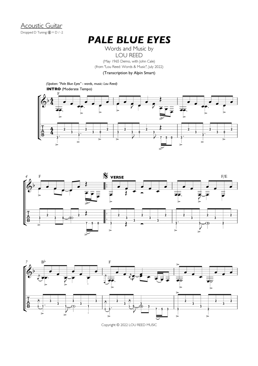 Pale Blue Eyes - May 1965 Demo Guitar Tablature scores gallery preview page 1