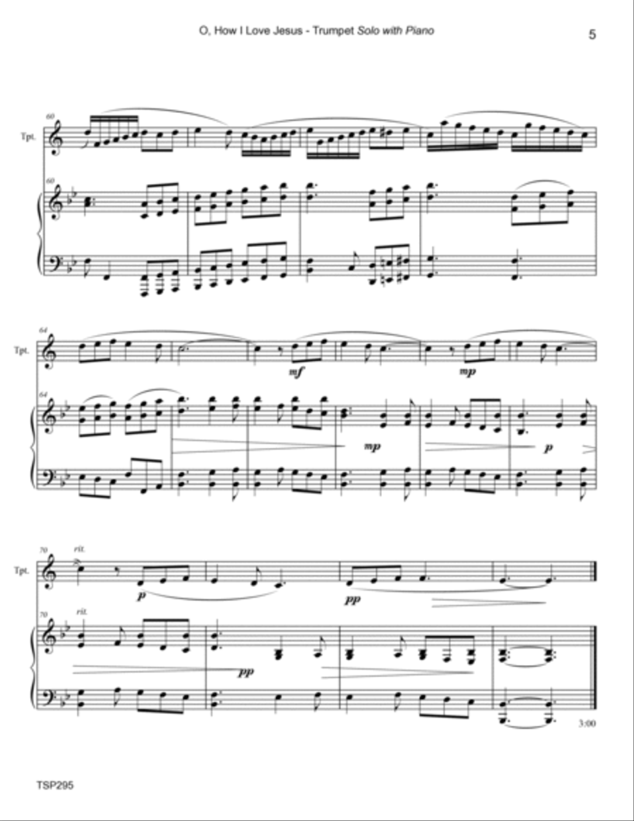 O HOW I LOVE JESUS - TRUMPET SOLO (Grade 4-) with Piano Accompaniment Trumpet Solo scores gallery preview page 5