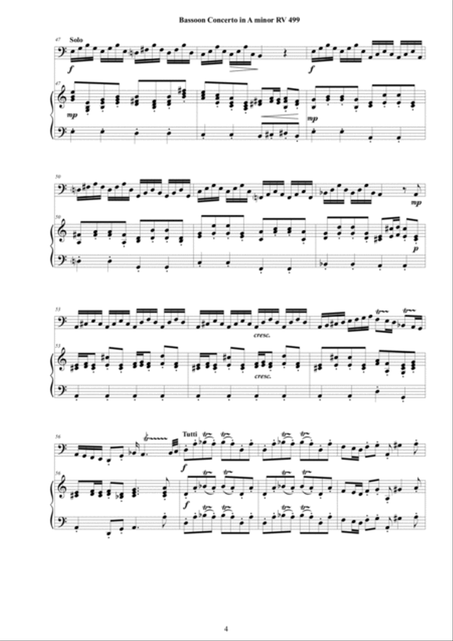Vivaldi - Bassoon Concerto in A minor RV 499 for Bassoon and Cembalo (or Piano) - Score and Part image number null